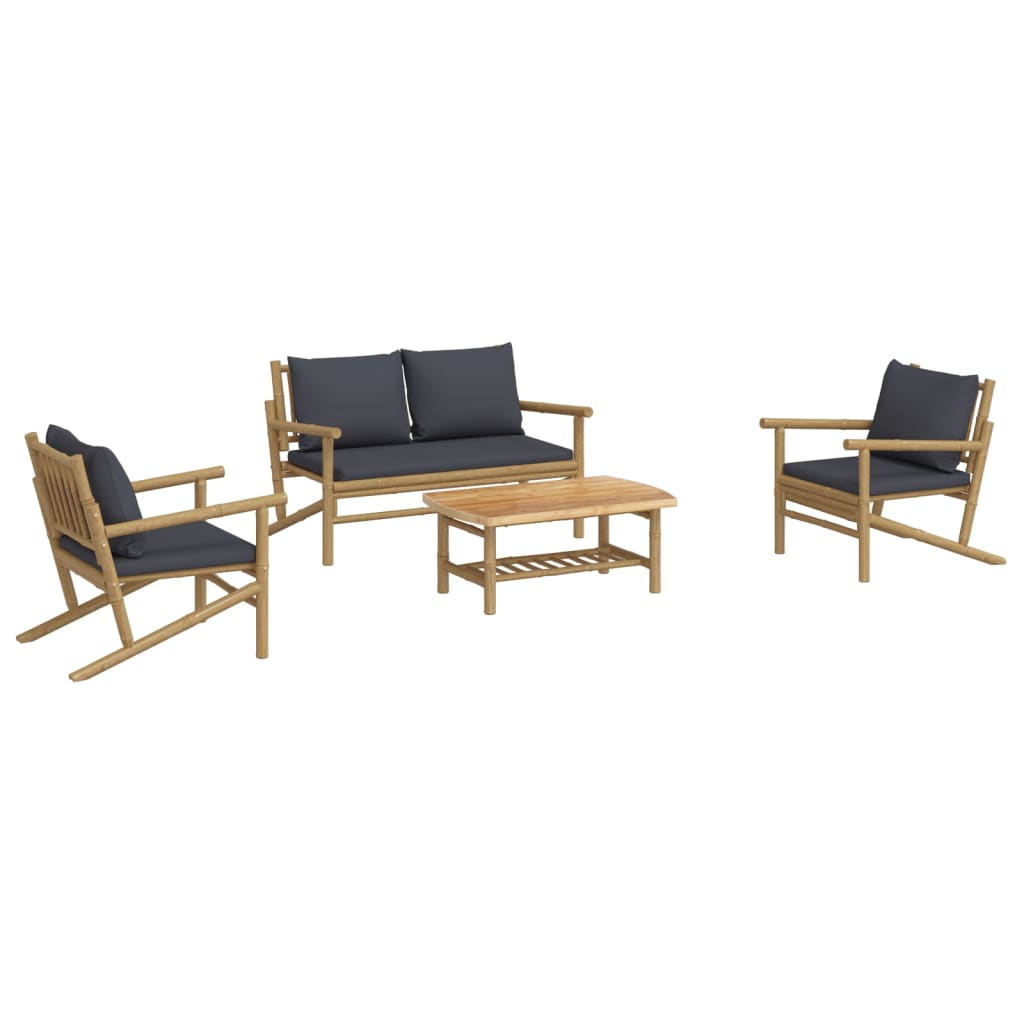 4-delige Loungeset met kussens bamboe donkergrijs is nu te koop bij PeponiXL, paradijselijk wonen!