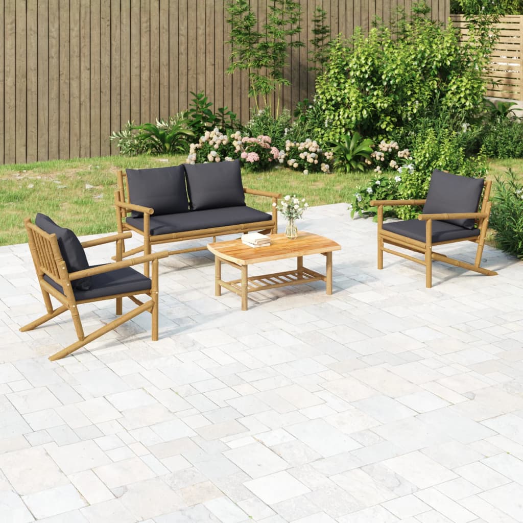 4-delige Loungeset met kussens bamboe donkergrijs is nu te koop bij PeponiXL, paradijselijk wonen!