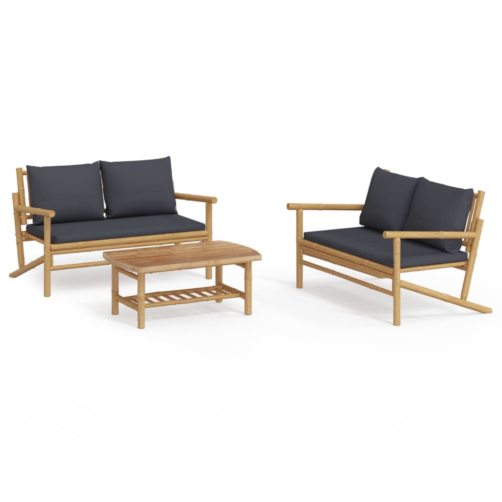 3-delige Loungeset met kussens bamboe donkergrijs is nu te koop bij PeponiXL, paradijselijk wonen!