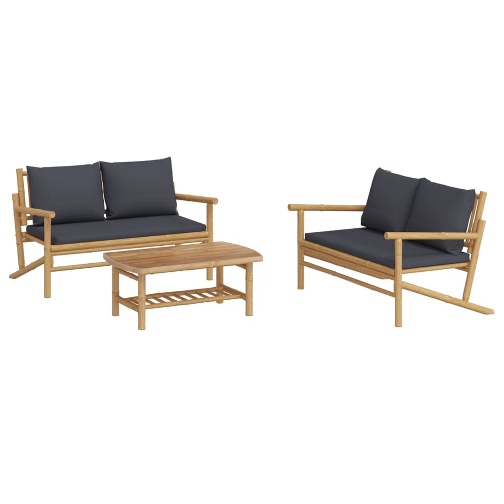 3-delige Loungeset met kussens bamboe donkergrijs is nu te koop bij PeponiXL, paradijselijk wonen!