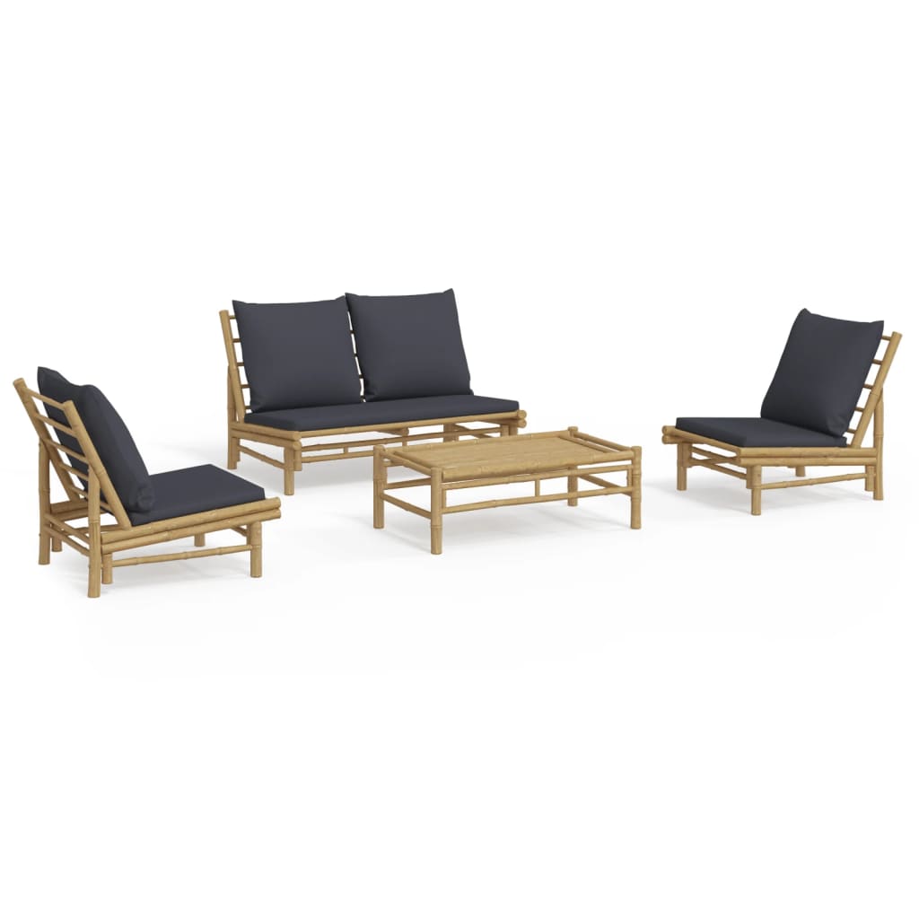 4-delige Loungeset met kussens bamboe donkergrijs is nu te koop bij PeponiXL, paradijselijk wonen!