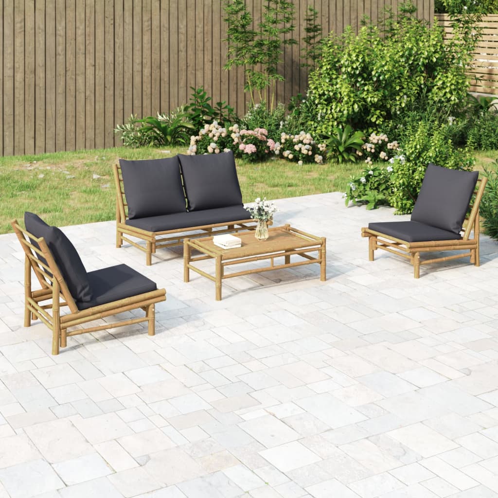 4-delige Loungeset met kussens bamboe donkergrijs is nu te koop bij PeponiXL, paradijselijk wonen!
