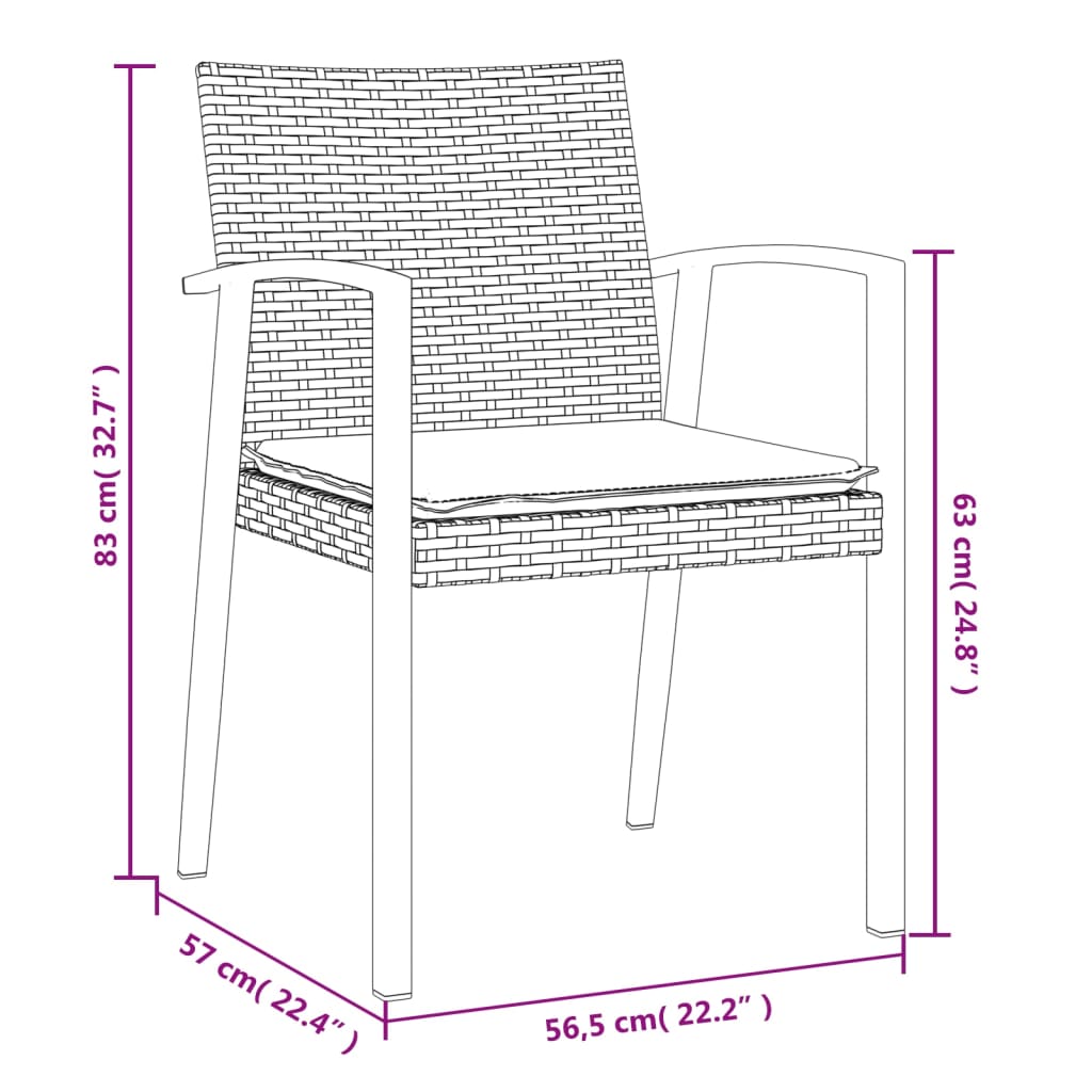 Tuinstoelen 2 st met kussens 56,5x57x83 cm poly rattan zwart is nu te koop bij PeponiXL, paradijselijk wonen!