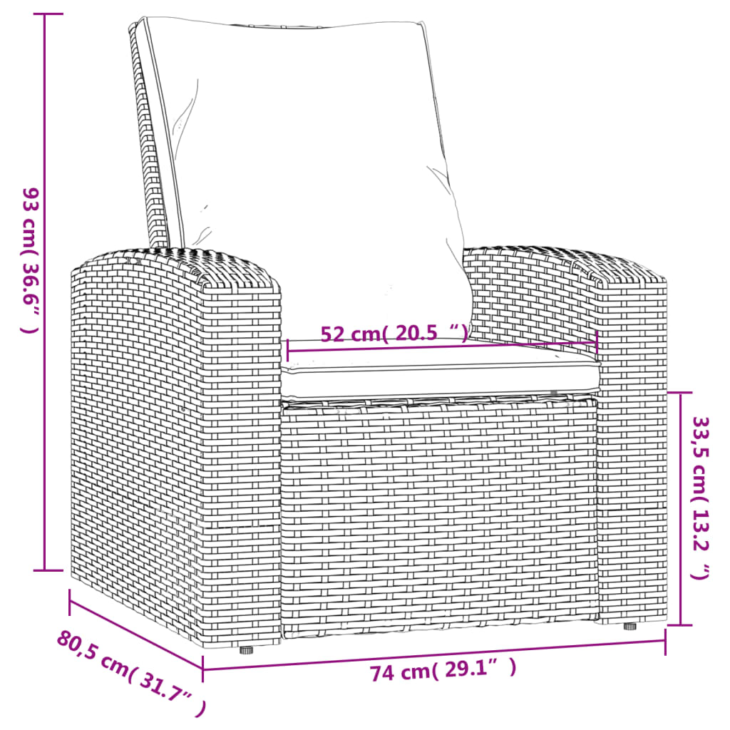 Tuinstoel verstelbaar met kussens poly rattan lichtbruin is nu te koop bij PeponiXL, paradijselijk wonen!