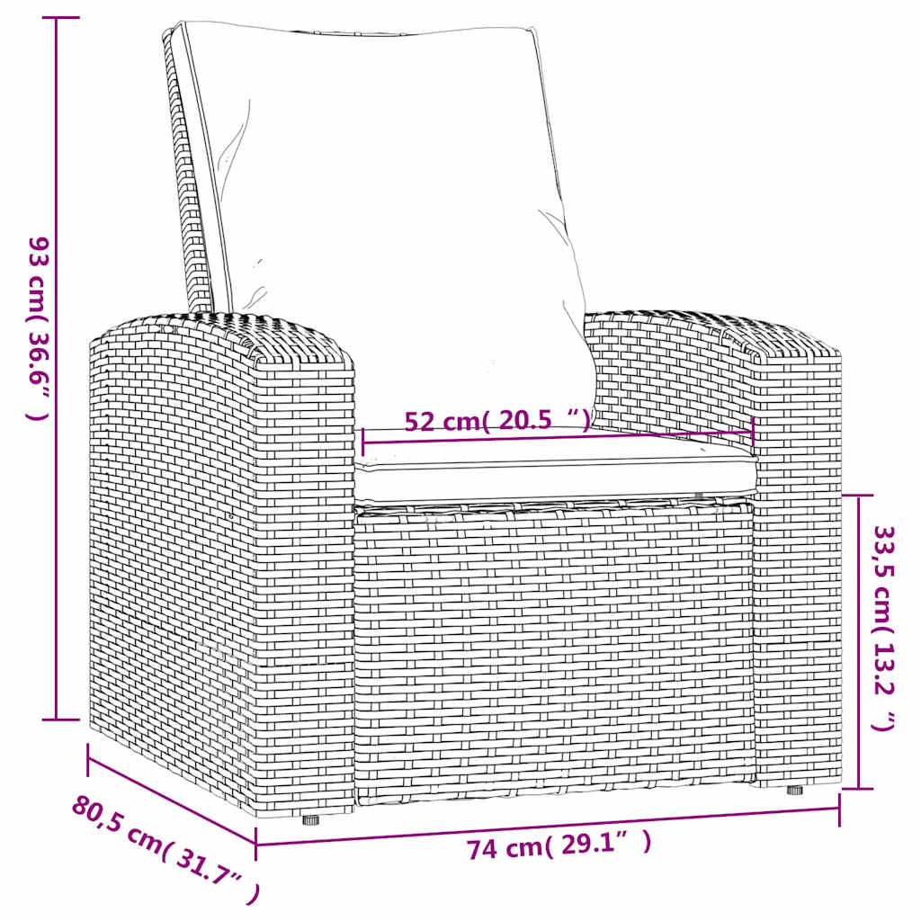 Tuinstoel verstelbaar met kussens poly rattan lichtbruin is nu te koop bij PeponiXL, paradijselijk wonen!