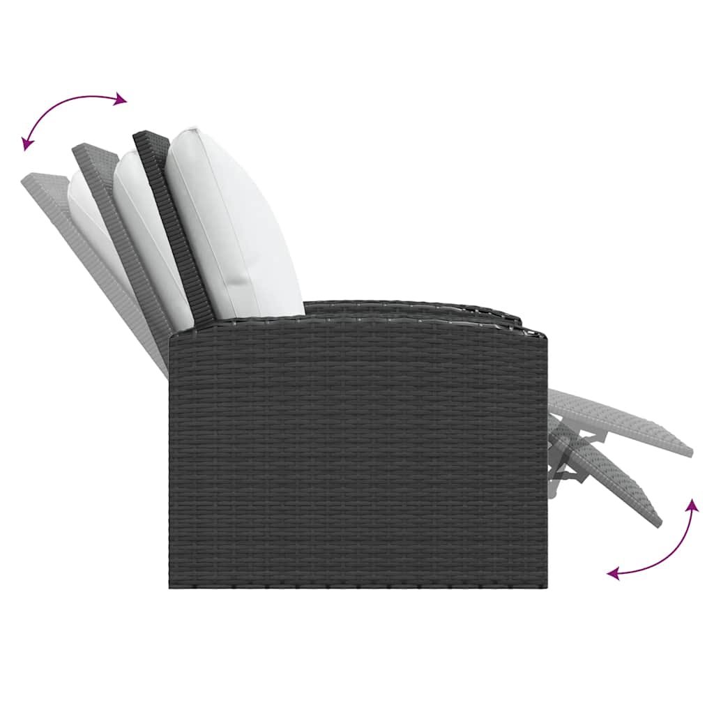 Tuinstoel met kussens verstelbaar poly rattan zwart is nu te koop bij PeponiXL, paradijselijk wonen!