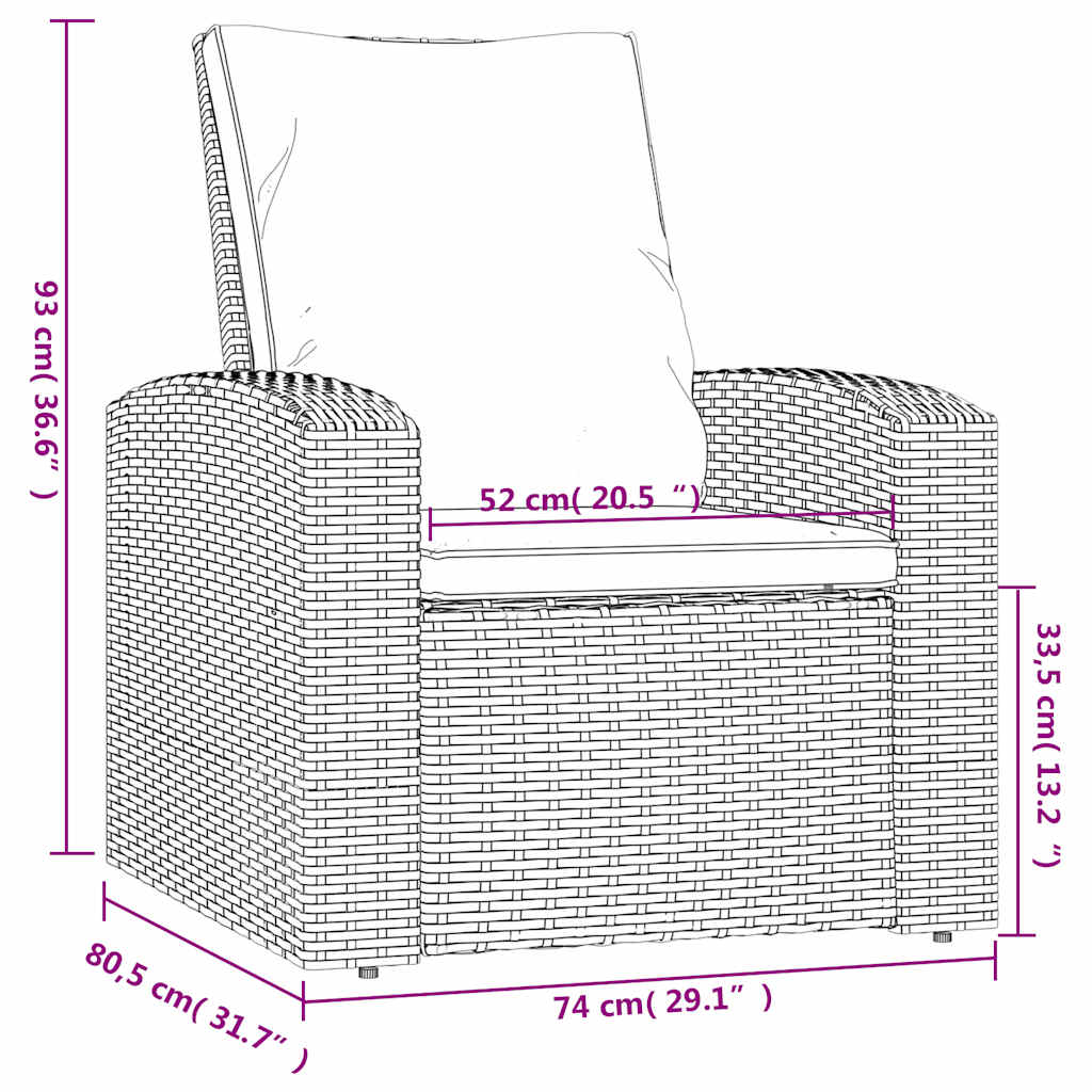 Tuinstoel met kussens verstelbaar poly rattan zwart is nu te koop bij PeponiXL, paradijselijk wonen!