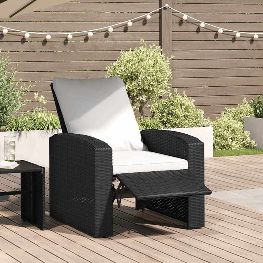 Tuinstoel met kussens verstelbaar poly rattan zwart is nu te koop bij PeponiXL, paradijselijk wonen!