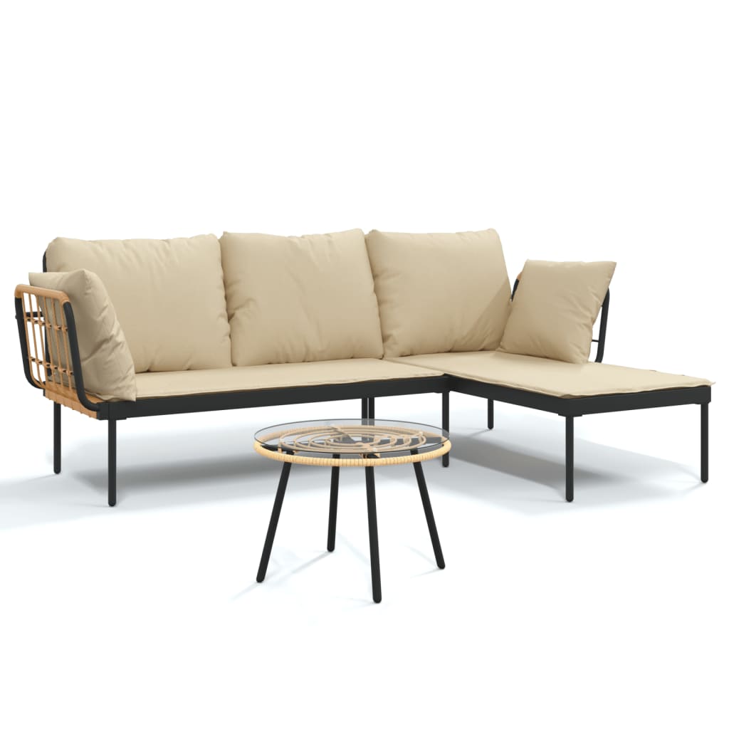 3-delige Loungeset met kussens poly rattan beige is nu te koop bij PeponiXL, paradijselijk wonen!