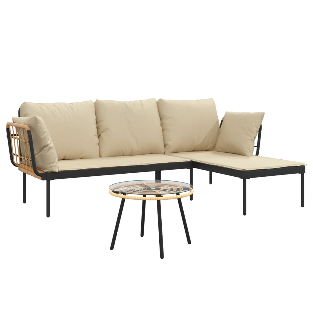 3-delige Loungeset met kussens poly rattan beige is nu te koop bij PeponiXL, paradijselijk wonen!