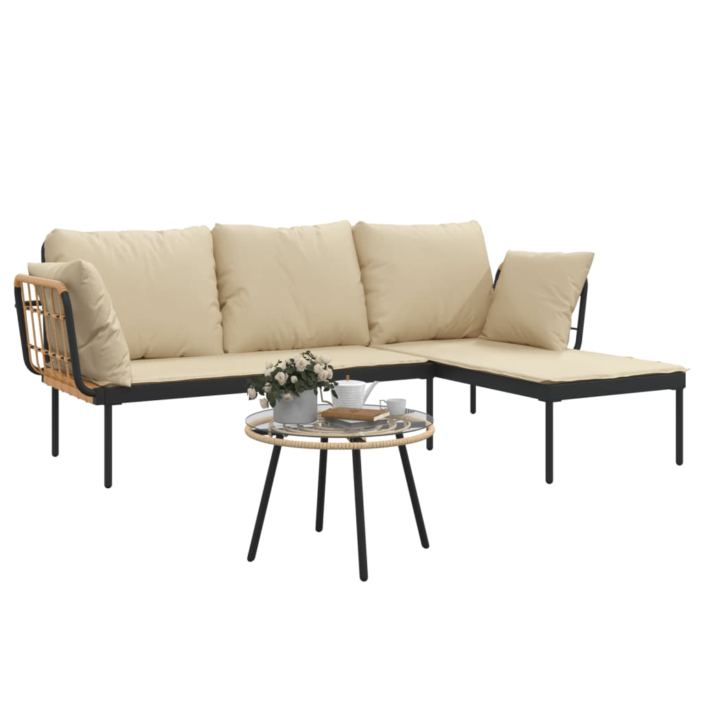 3-delige Loungeset met kussens poly rattan beige is nu te koop bij PeponiXL, paradijselijk wonen!