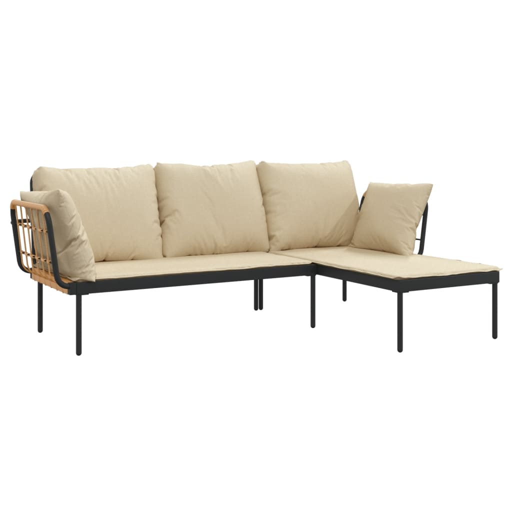 3-delige Loungeset met kussens poly rattan beige is nu te koop bij PeponiXL, paradijselijk wonen!