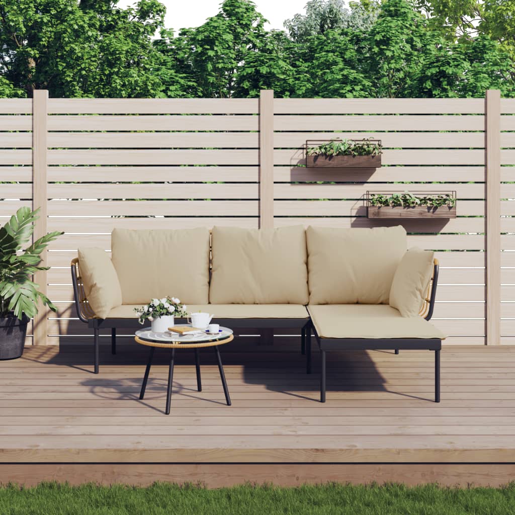 3-delige Loungeset met kussens poly rattan beige is nu te koop bij PeponiXL, paradijselijk wonen!