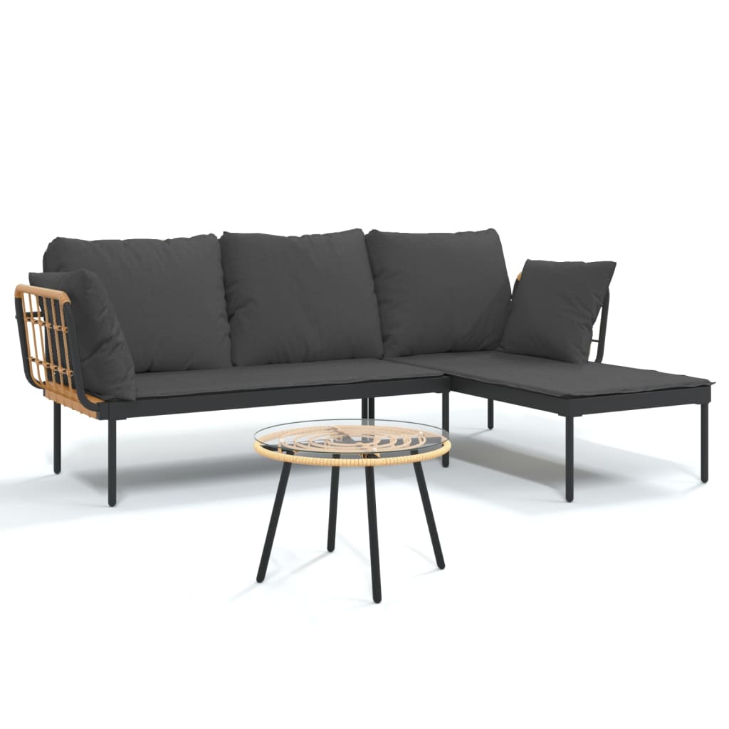 3-delige Loungeset met kussens poly rattan donkergrijs is nu te koop bij PeponiXL, paradijselijk wonen!
