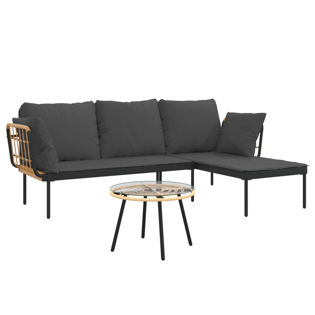 3-delige Loungeset met kussens poly rattan donkergrijs is nu te koop bij PeponiXL, paradijselijk wonen!
