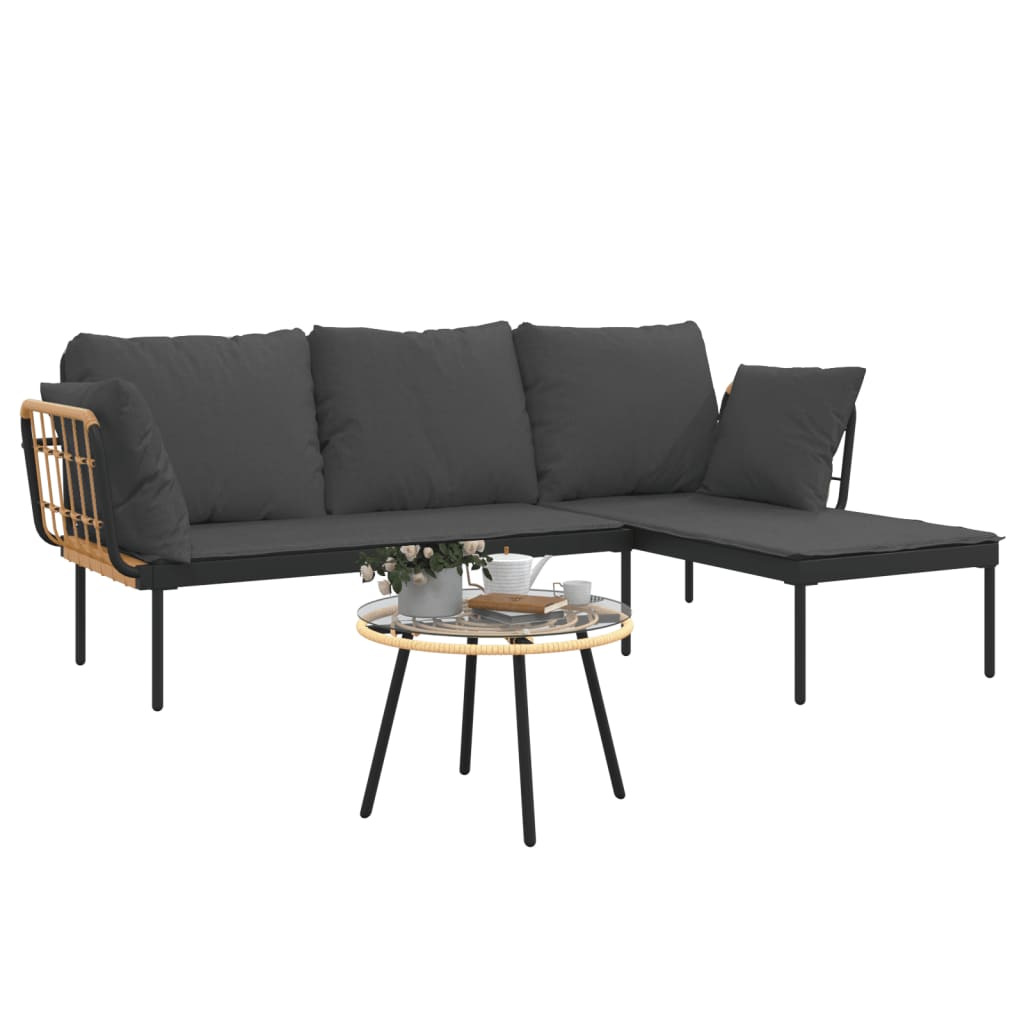 3-delige Loungeset met kussens poly rattan donkergrijs is nu te koop bij PeponiXL, paradijselijk wonen!