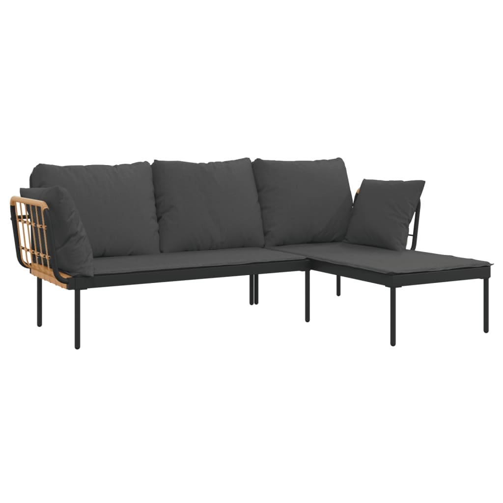 3-delige Loungeset met kussens poly rattan donkergrijs is nu te koop bij PeponiXL, paradijselijk wonen!