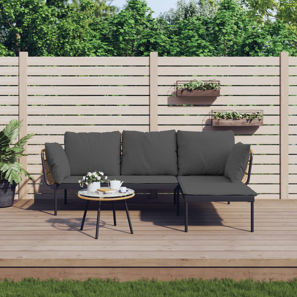 3-delige Loungeset met kussens poly rattan donkergrijs is nu te koop bij PeponiXL, paradijselijk wonen!