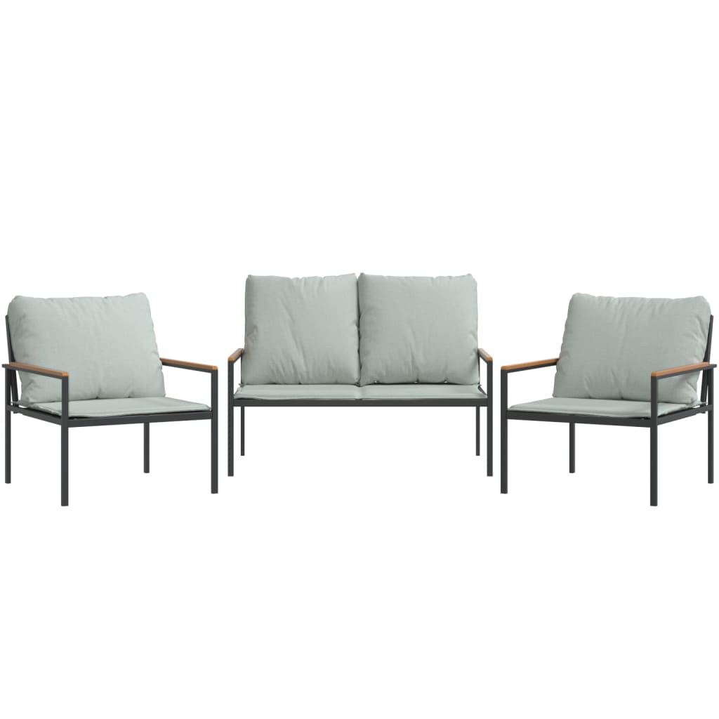 3-delige Loungeset met kussens staal antracietkleurig is nu te koop bij PeponiXL, paradijselijk wonen!