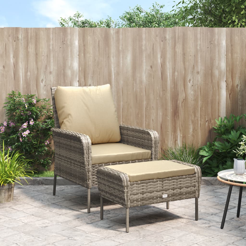 Tuinstoel met voetenbank poly rattan lichtbruin is nu te koop bij PeponiXL, paradijselijk wonen!