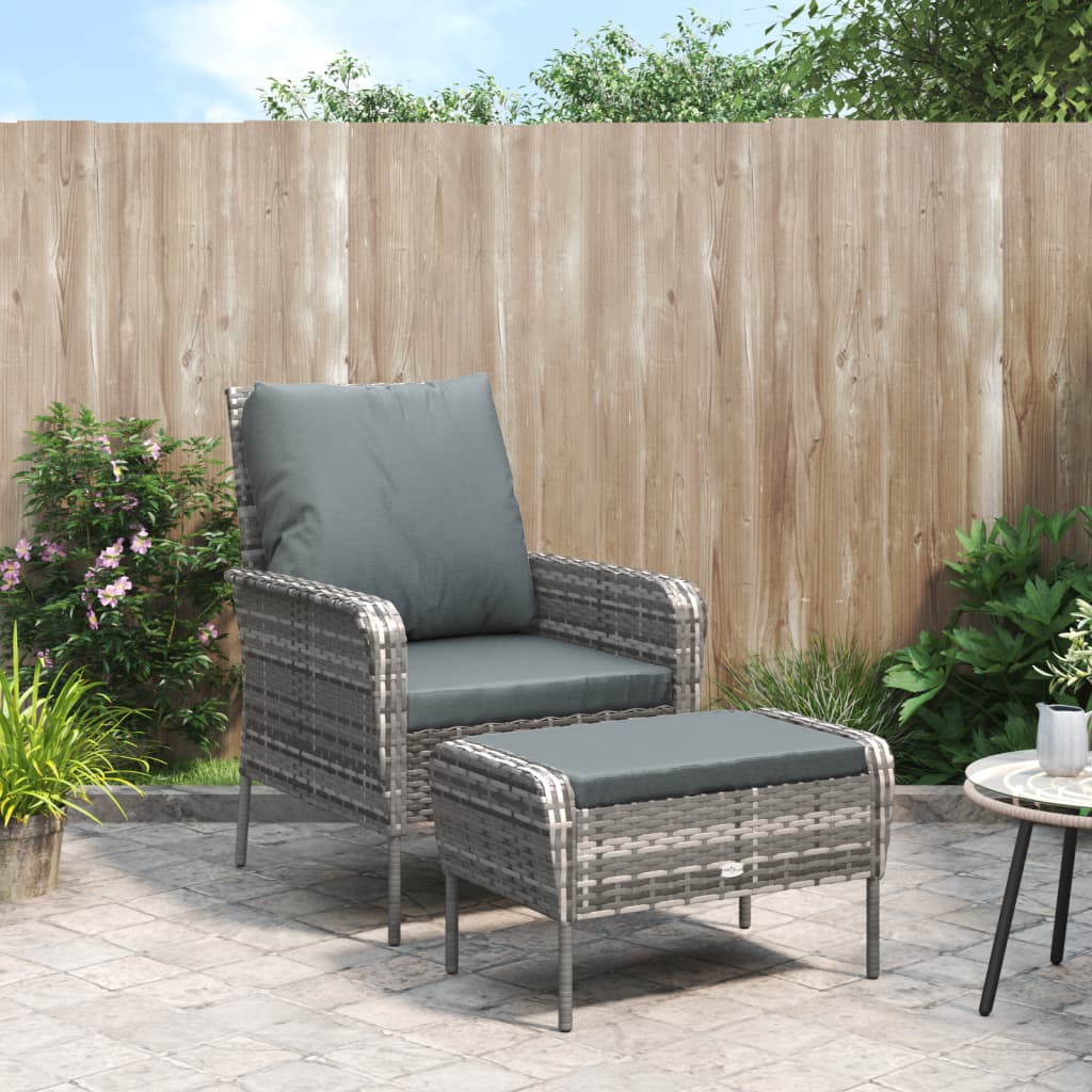Tuinstoel met voetenbank poly rattan grijs is nu te koop bij PeponiXL, paradijselijk wonen!