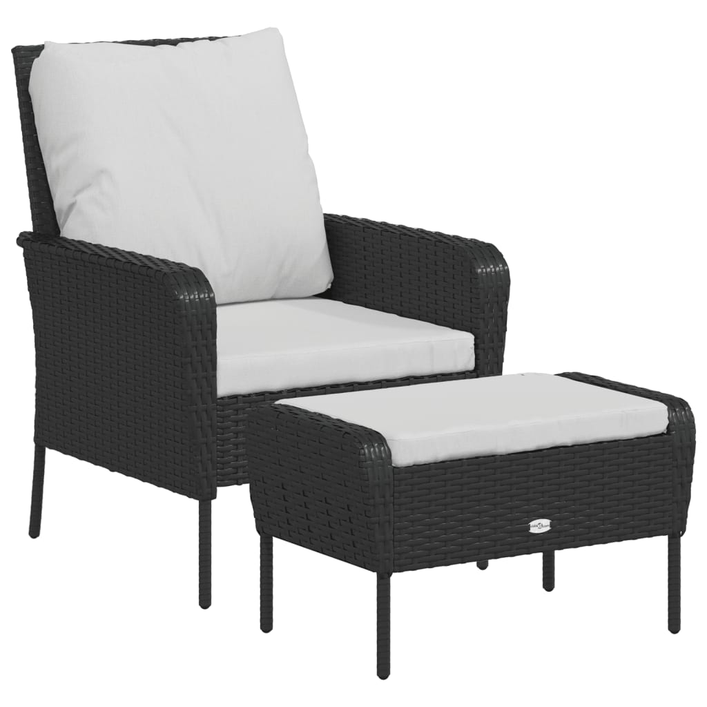 Tuinstoel met voetenbank poly rattan zwart is nu te koop bij PeponiXL, paradijselijk wonen!