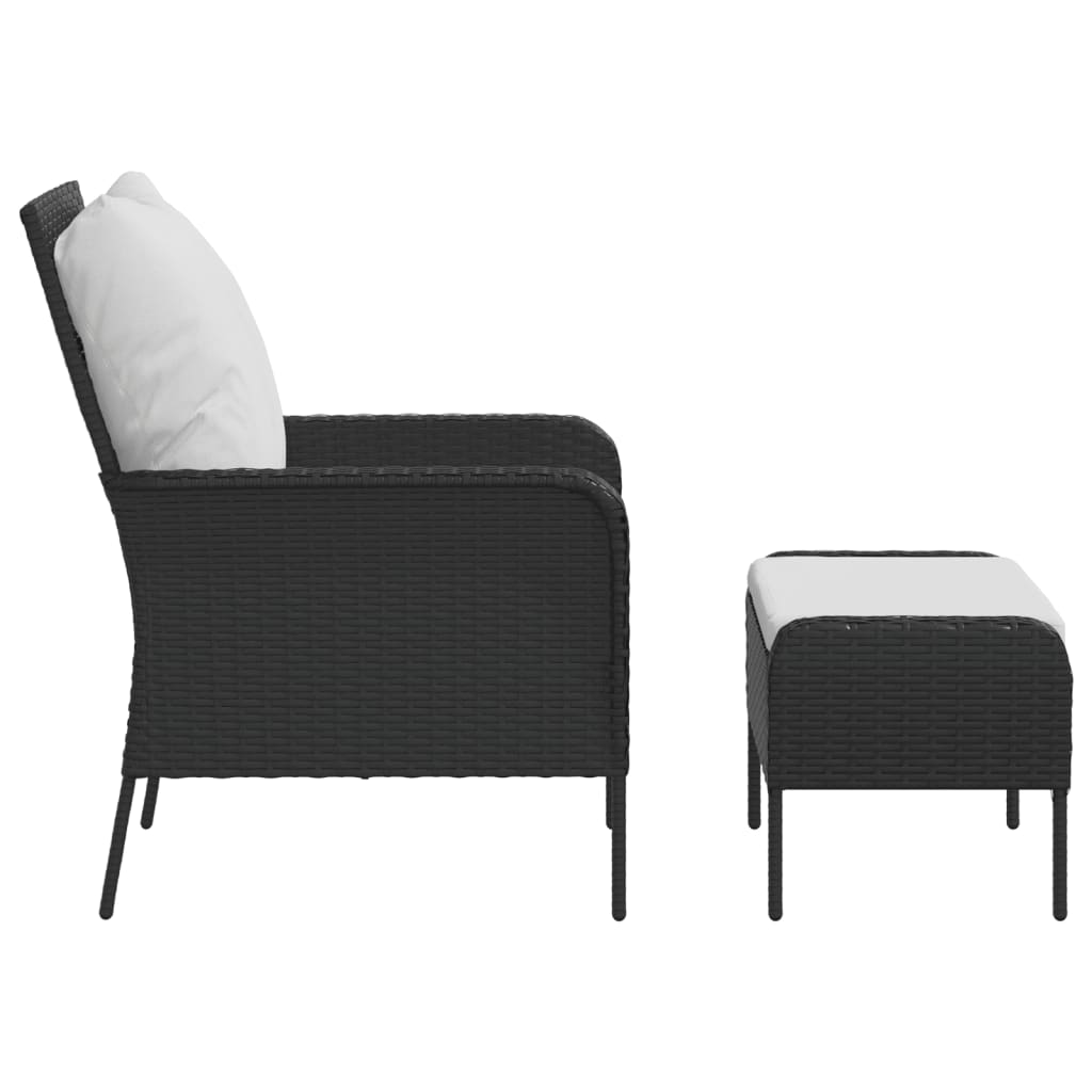 Tuinstoel met voetenbank poly rattan zwart is nu te koop bij PeponiXL, paradijselijk wonen!