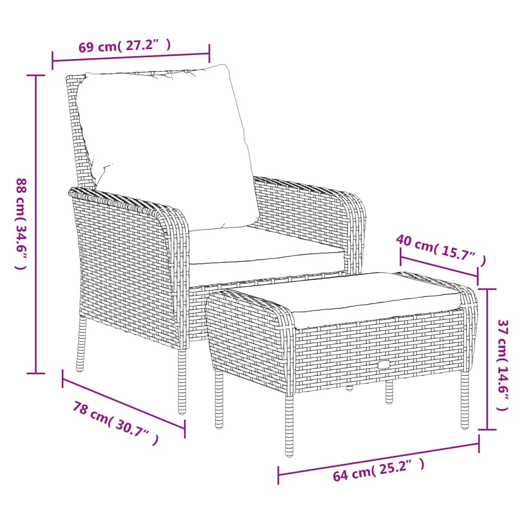 Tuinstoel met voetenbank poly rattan zwart is nu te koop bij PeponiXL, paradijselijk wonen!