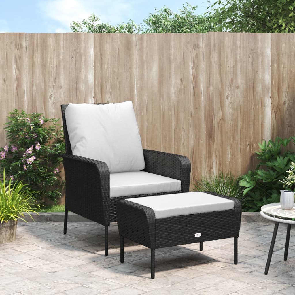 Tuinstoel met voetenbank poly rattan zwart is nu te koop bij PeponiXL, paradijselijk wonen!