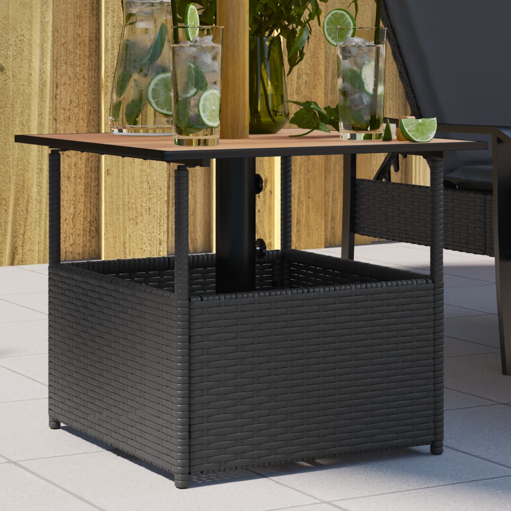 Tuintafel met parasolgat 55x55x46,5 cm poly rattan zwart is nu te koop bij PeponiXL, paradijselijk wonen!