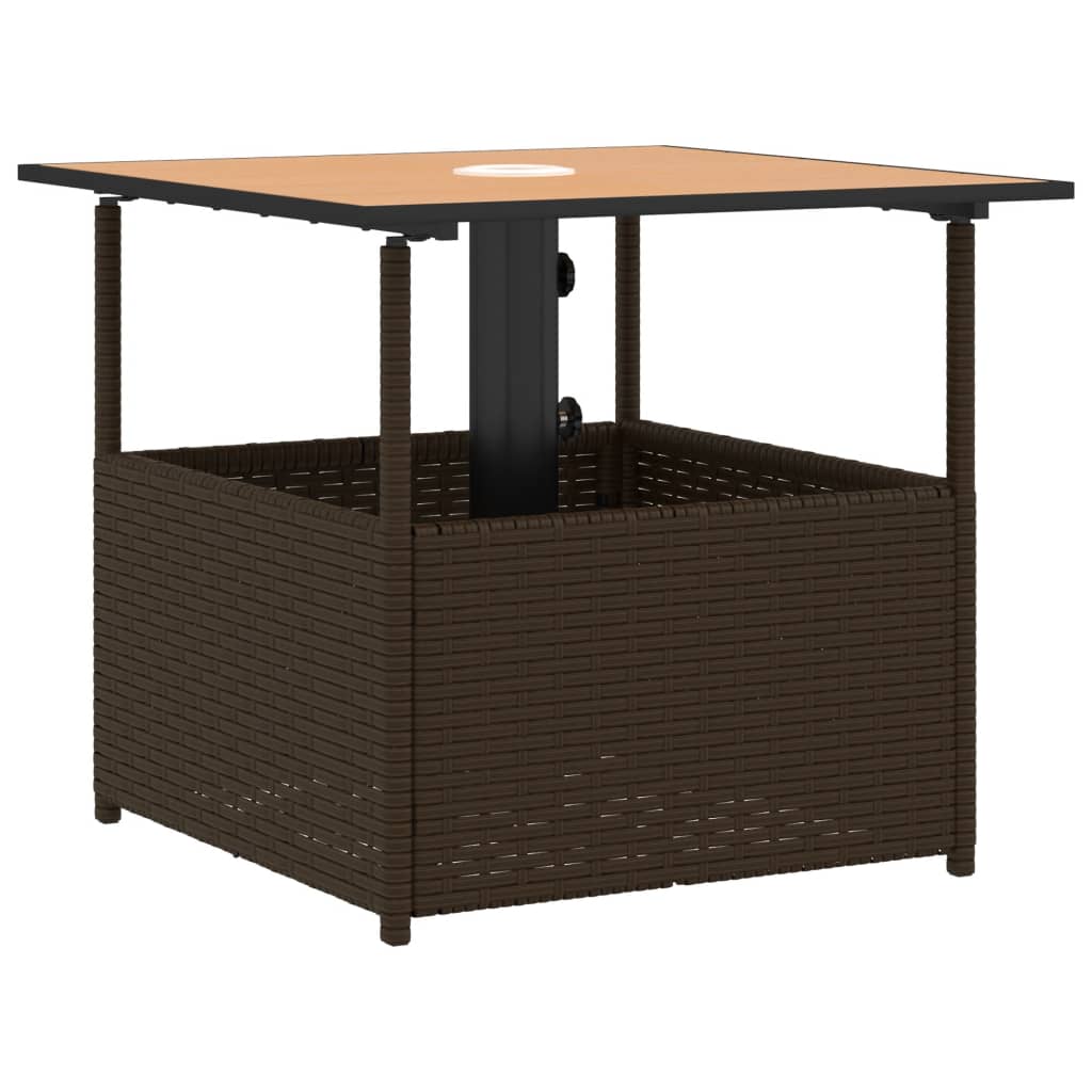Tuintafel met parasolgat 55x55x46,5 cm poly rattan bruin is nu te koop bij PeponiXL, paradijselijk wonen!