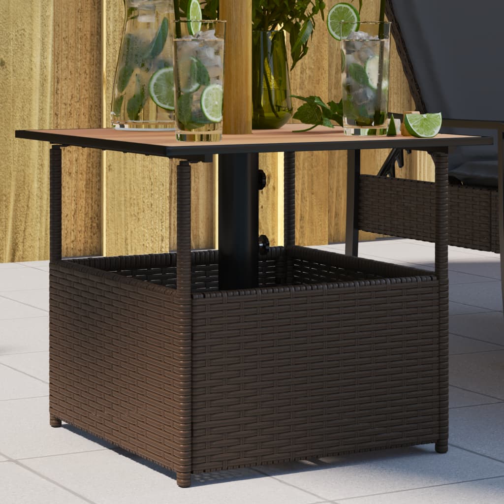 Tuintafel met parasolgat 55x55x46,5 cm poly rattan bruin is nu te koop bij PeponiXL, paradijselijk wonen!