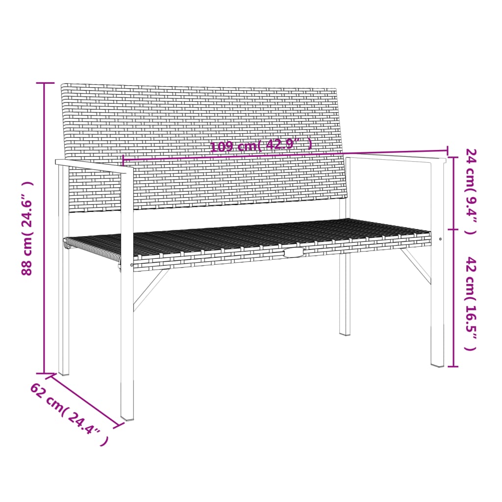 Tuinbank 2-zits poly rattan zwart is nu te koop bij PeponiXL, paradijselijk wonen!