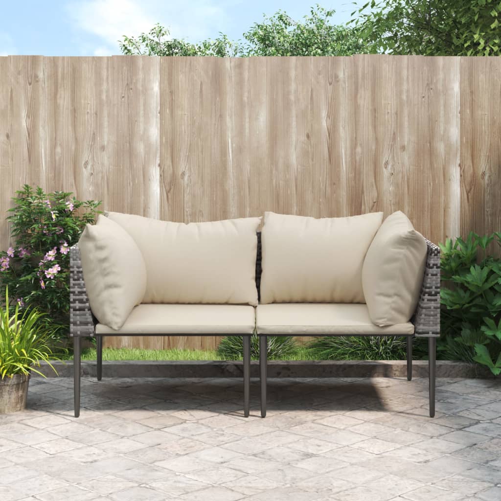 Tuinhoekbanken met kussens 2 st poly rattan grijs is nu te koop bij PeponiXL, paradijselijk wonen!