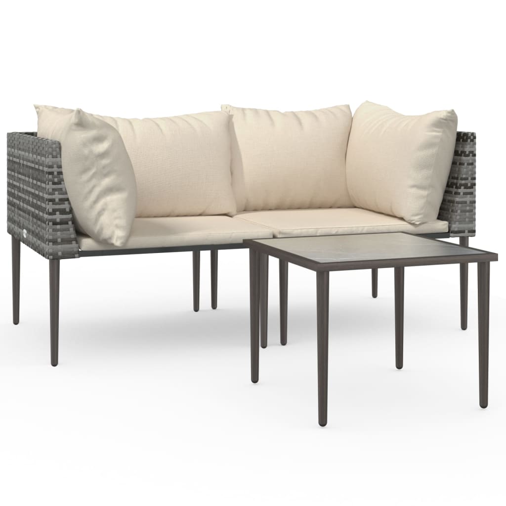 3-delige Loungeset met kussens poly rattan grijs is nu te koop bij PeponiXL, paradijselijk wonen!