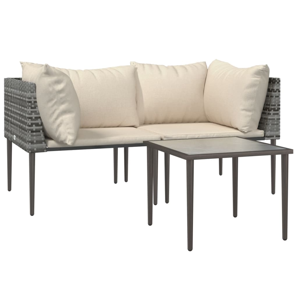 3-delige Loungeset met kussens poly rattan grijs is nu te koop bij PeponiXL, paradijselijk wonen!