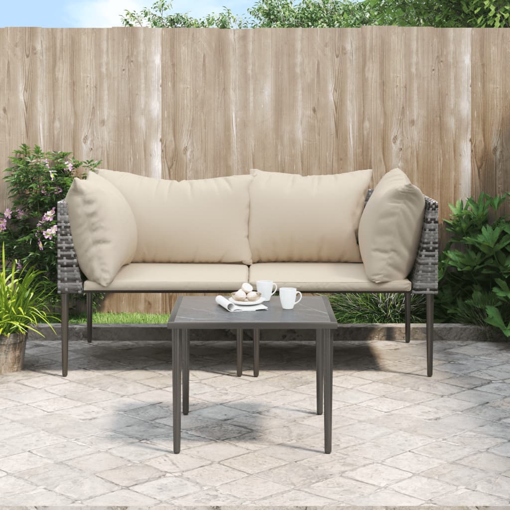 3-delige Loungeset met kussens poly rattan grijs is nu te koop bij PeponiXL, paradijselijk wonen!