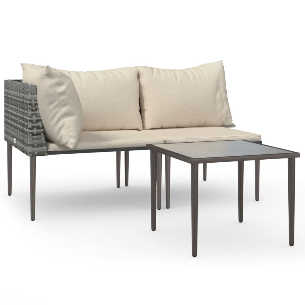 3-delige Loungeset met kussens poly rattan grijs is nu te koop bij PeponiXL, paradijselijk wonen!