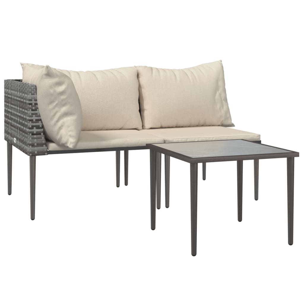 3-delige Loungeset met kussens poly rattan grijs is nu te koop bij PeponiXL, paradijselijk wonen!