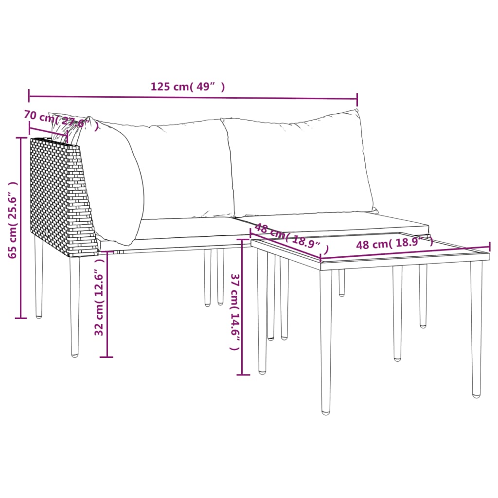 3-delige Loungeset met kussens poly rattan grijs is nu te koop bij PeponiXL, paradijselijk wonen!