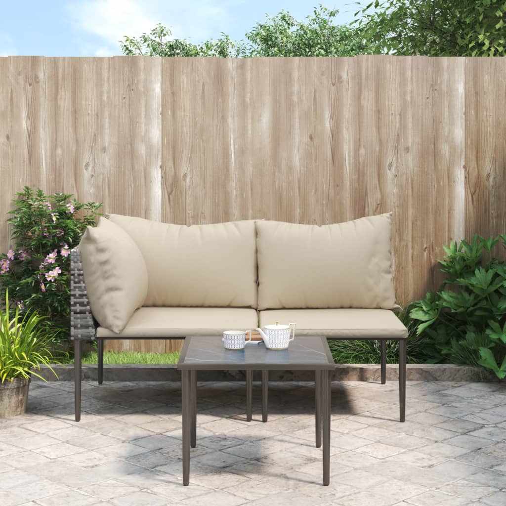 3-delige Loungeset met kussens poly rattan grijs is nu te koop bij PeponiXL, paradijselijk wonen!