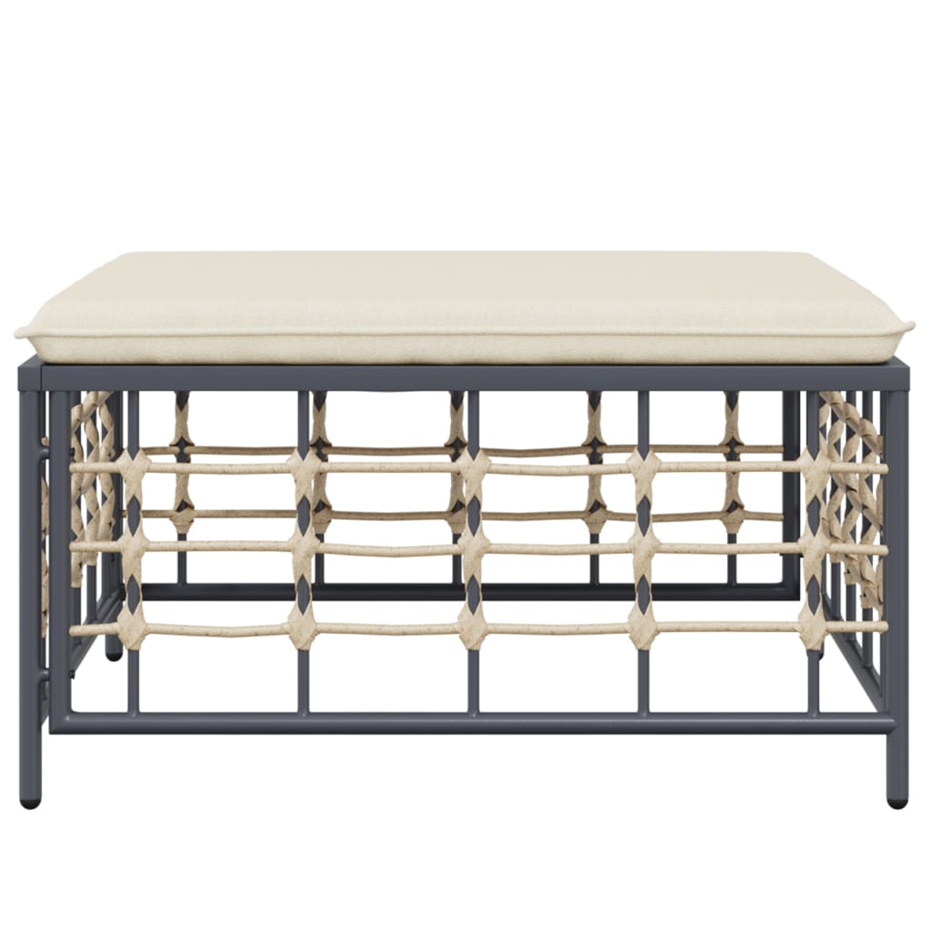 Tuinvoetenbank met beige kussen poly rattan is nu te koop bij PeponiXL, paradijselijk wonen!