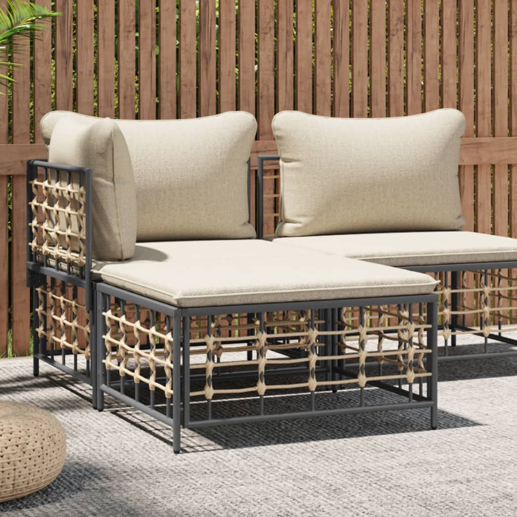 Tuinvoetenbank met beige kussen poly rattan is nu te koop bij PeponiXL, paradijselijk wonen!