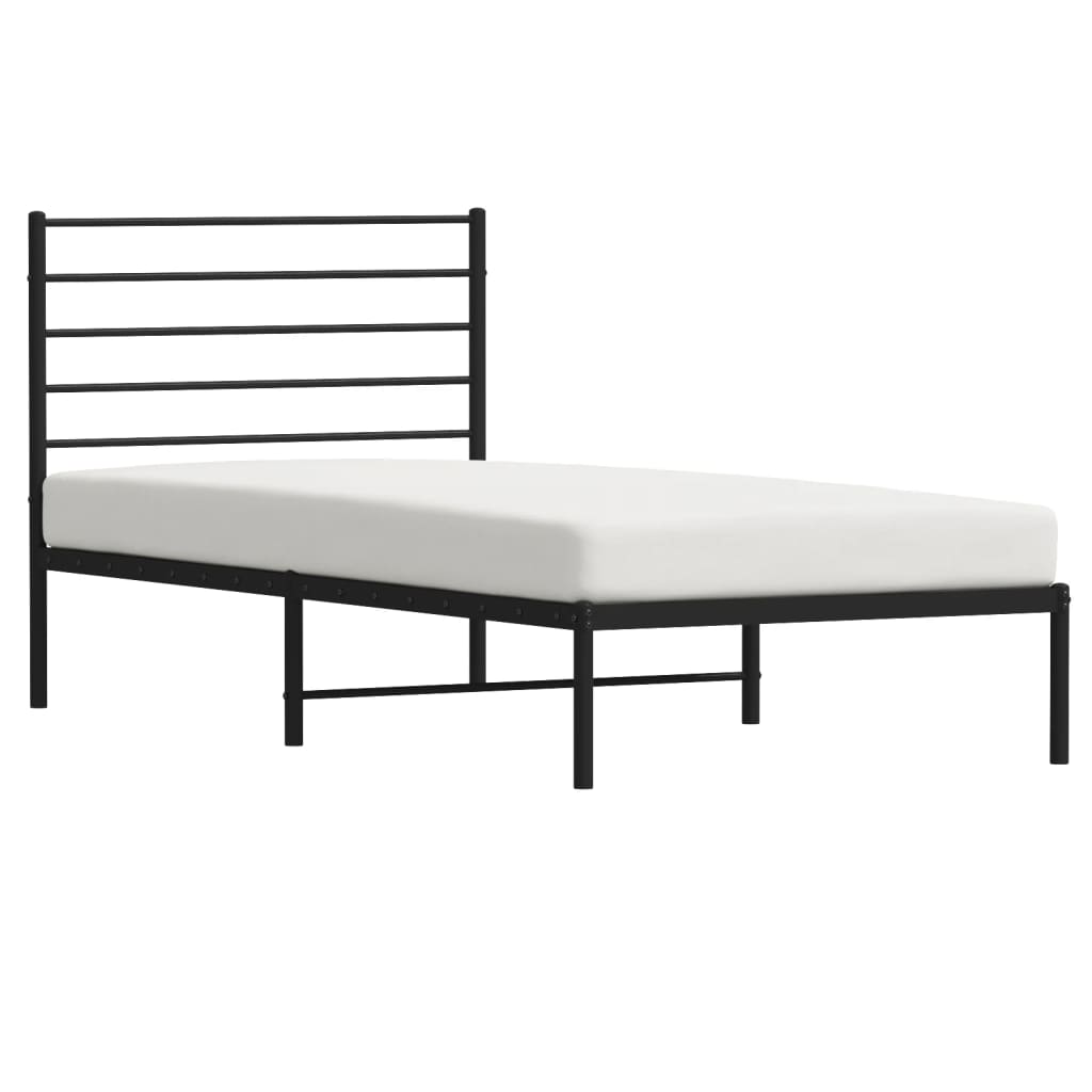 Bedframe met hoofdbord metaal zwart 90x190 cm is nu te koop bij PeponiXL, paradijselijk wonen!