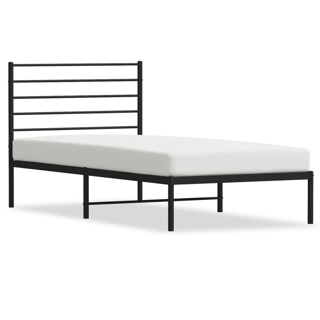 Bedframe met hoofdbord metaal zwart 90x200 cm is nu te koop bij PeponiXL, paradijselijk wonen!