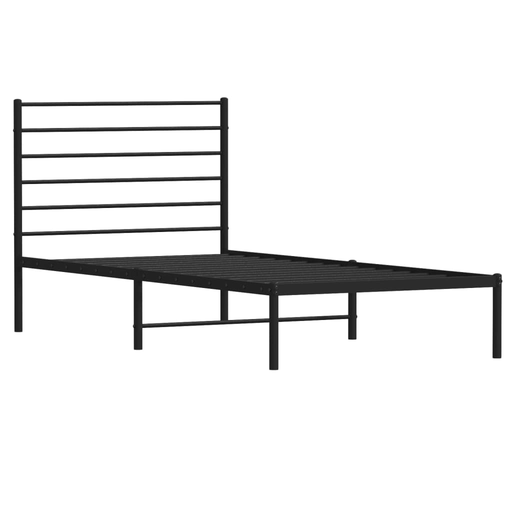 Bedframe met hoofdbord metaal zwart 90x200 cm is nu te koop bij PeponiXL, paradijselijk wonen!