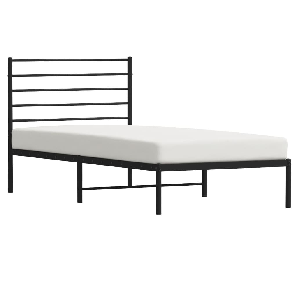 Bedframe met hoofdbord metaal zwart 90x200 cm is nu te koop bij PeponiXL, paradijselijk wonen!
