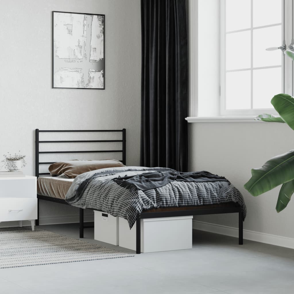 Bedframe met hoofdbord metaal zwart 90x200 cm is nu te koop bij PeponiXL, paradijselijk wonen!