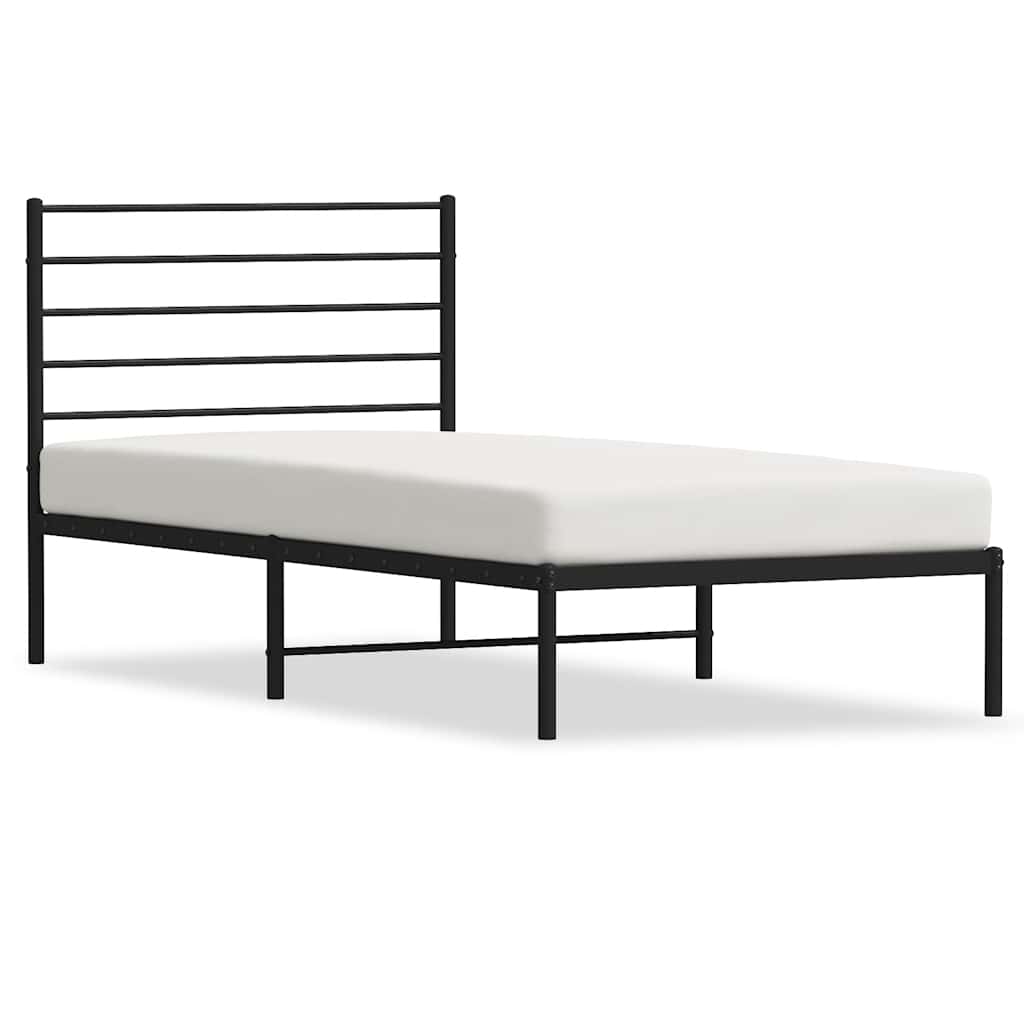 Bedframe met hoofdbord metaal zwart 100x200 cm is nu te koop bij PeponiXL, paradijselijk wonen!