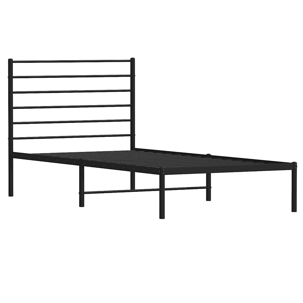 Bedframe met hoofdbord metaal zwart 100x200 cm is nu te koop bij PeponiXL, paradijselijk wonen!